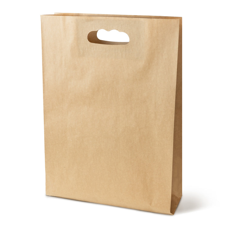 Torba fałdowa z wyciętym uchwytem 260x80x405mm Brązowa 25szt.