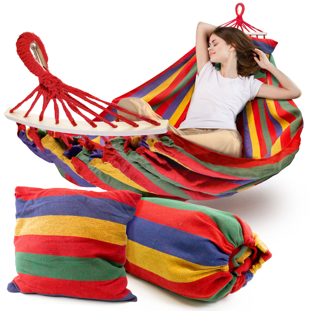 Hamak Ogrodowy XXL Czerwony + Poduszka