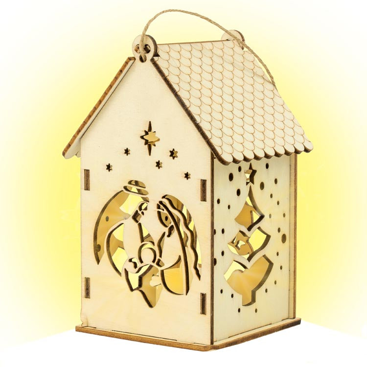 Drewniany lampion świąteczny domek led