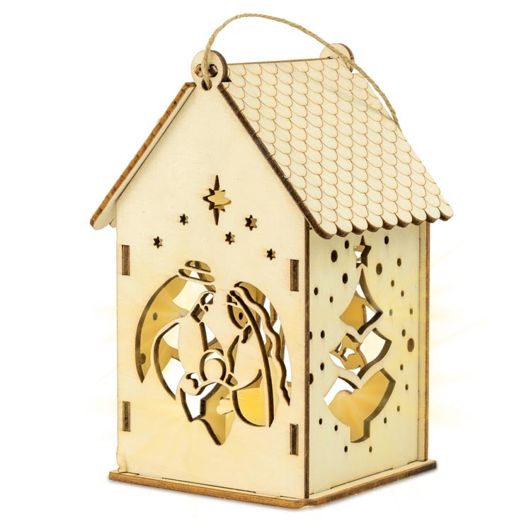 Drewniany lampion świąteczny domek led