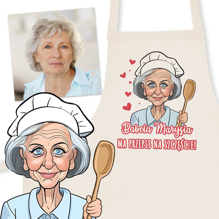 Fartuch Kuchenny Prezent na Dzień Babci Karykatura Ecru