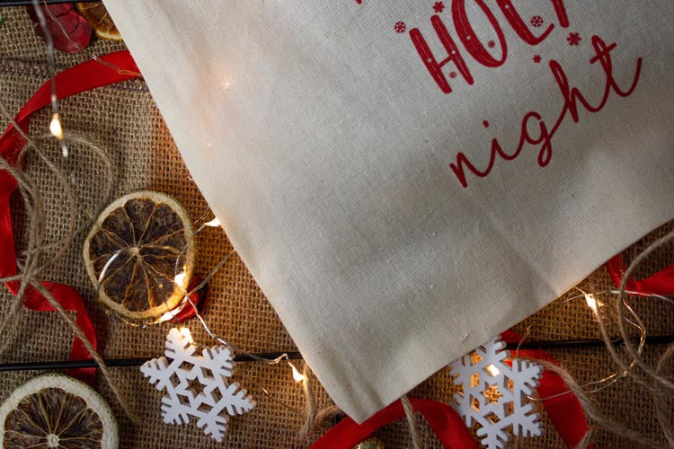 Woreczek bawełniany 32x32cm Ecru Silent Night Holy