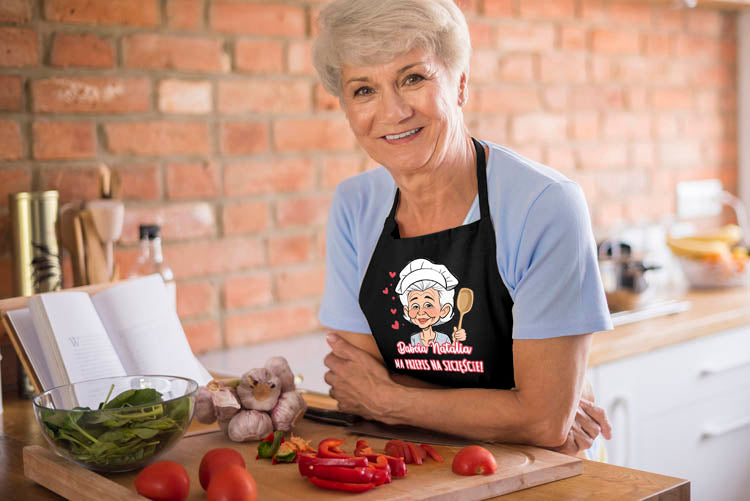 Fartuch Kuchenny Prezent na Dzień Babci Karykatura Czarny