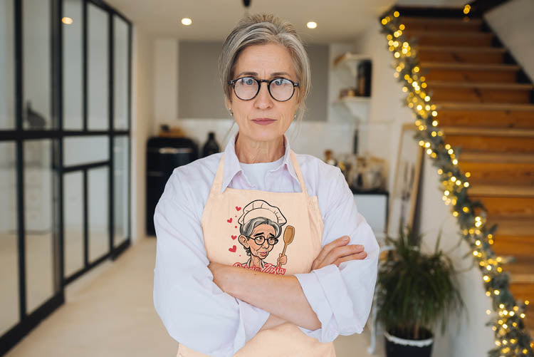 Fartuch Kuchenny Prezent na Dzień Babci Karykatura Ecru