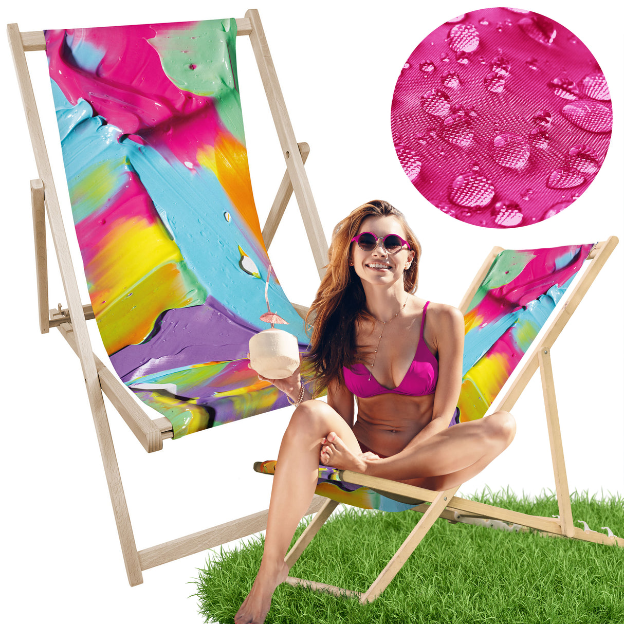 Leżak drewniany z nadrukiem ABSTRAKCJA KOLOROWA FARBA
