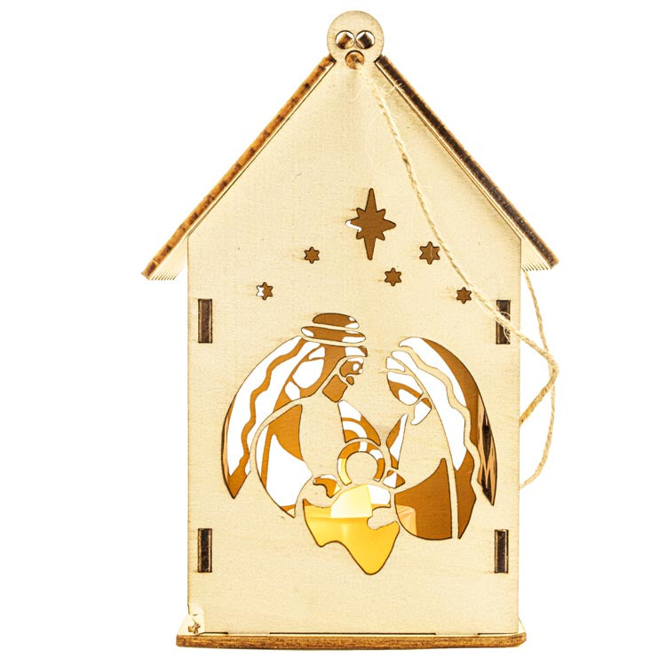 Drewniany lampion świąteczny domek led