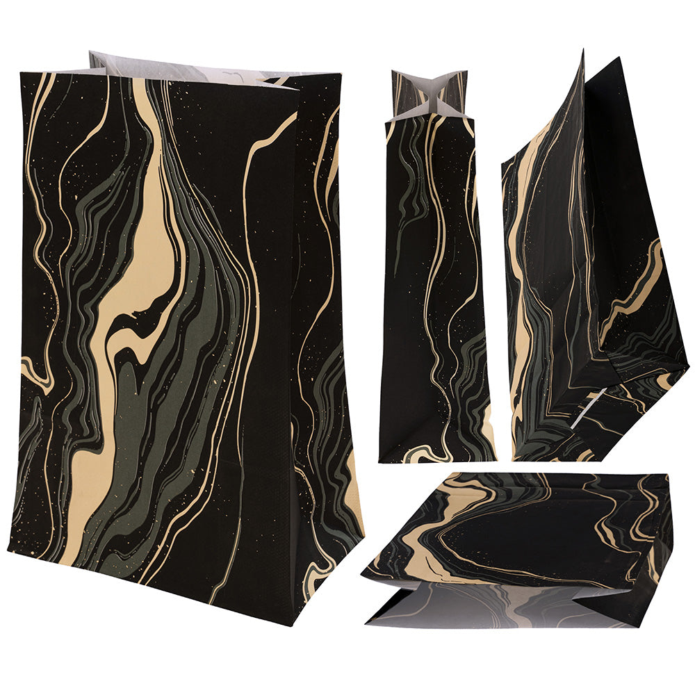 Torba papierowa klockowa 160x80x270mm Czarno Złoty Marmur