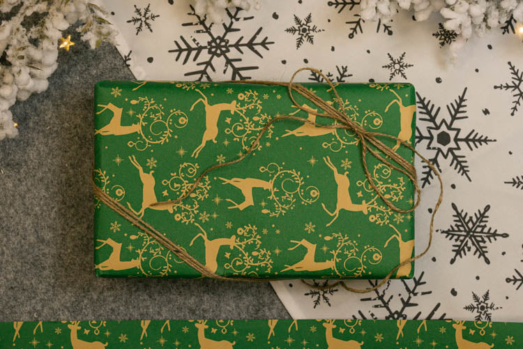 Papier prezentowy świąteczny zielony RENIFER