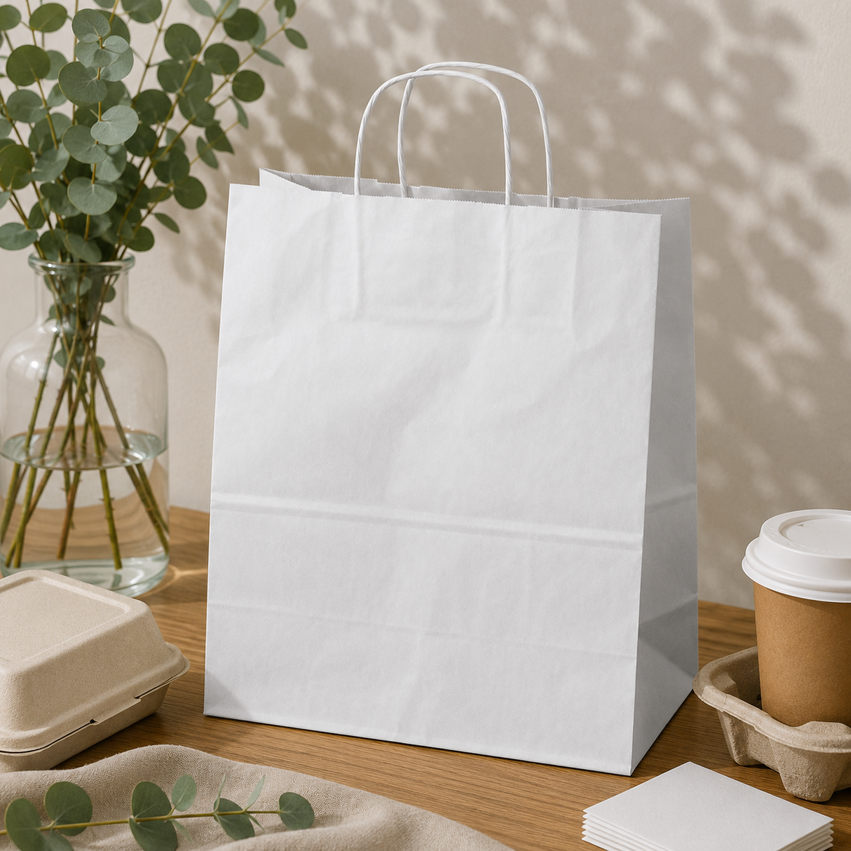 Torba Papierowa z Uchwytem Skręcanym 330x160x380mm Biała