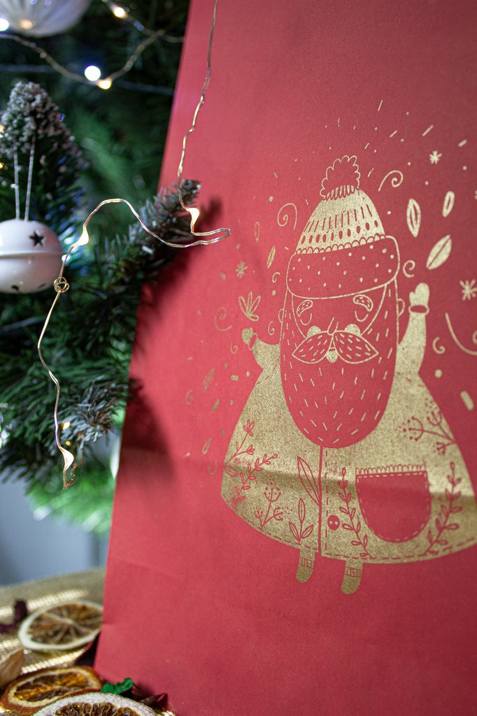 Torba papierowa świąteczna 240x100x320mm Czerwona Mikołaj