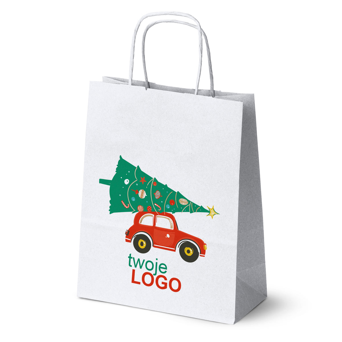 Pungă de hârtie de Crăciun Verde 50pcs. 180x80x225mm +LOGO (23 modele)