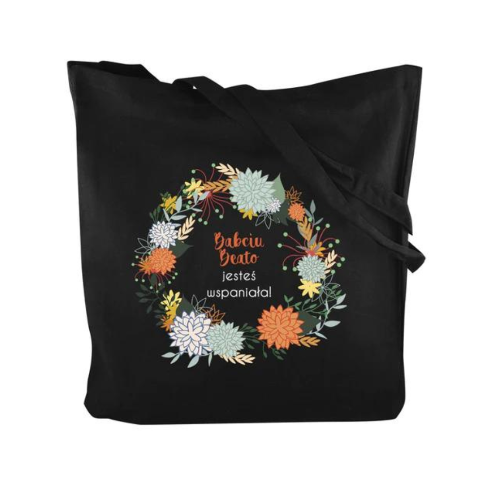 Torba Bawełniana personalizowana Babciu jesteś Wspaniała+ IMIĘ Prezent na Dzień Babci Czarna