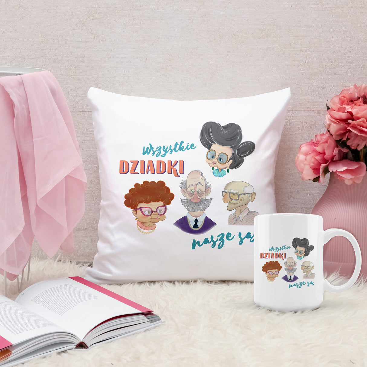 Zestaw Poduszka Kubek Wszystkie dziadki nasze są Prezent na Dzień Babci i Dziadka