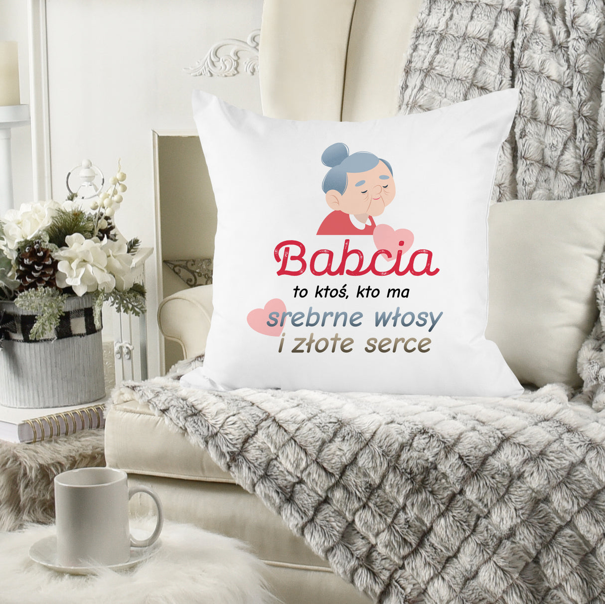 Poduszka na Dzień Babci - Srebrne włosy i złote serce Prezent na Dzień Babci