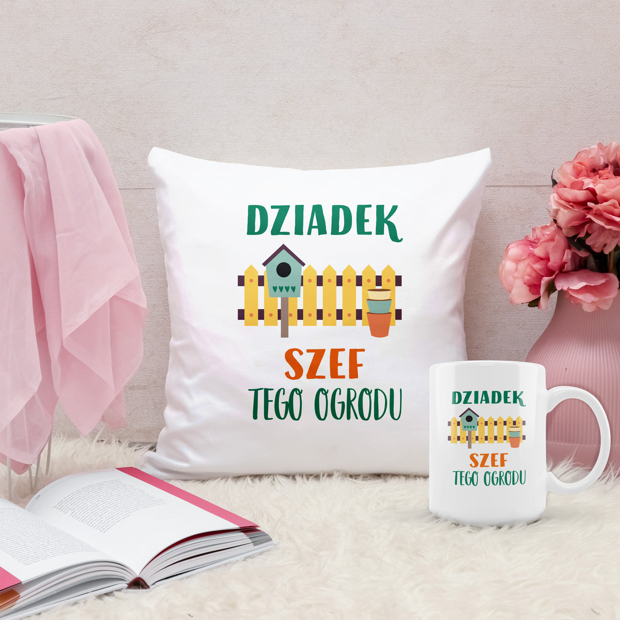 Zestaw Poduszka Kubek Szef tego ogrodu Prezent na Dzień Dziadka