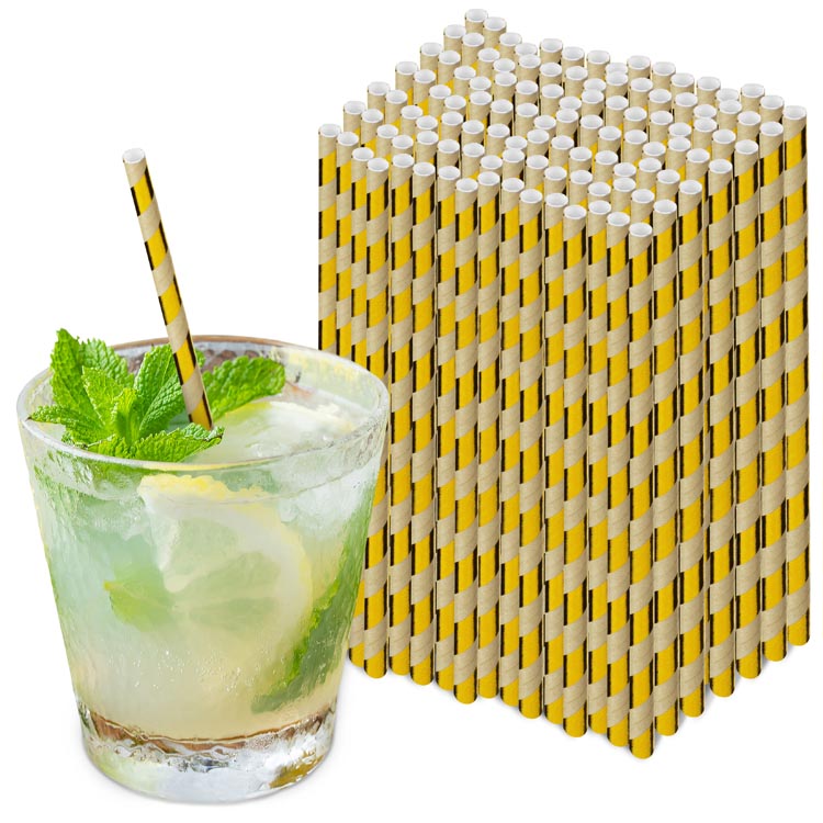 Słomki papierowe ZŁOTE BŁYSZCZĄCE KRAFT 20cm ekologiczne 250szt