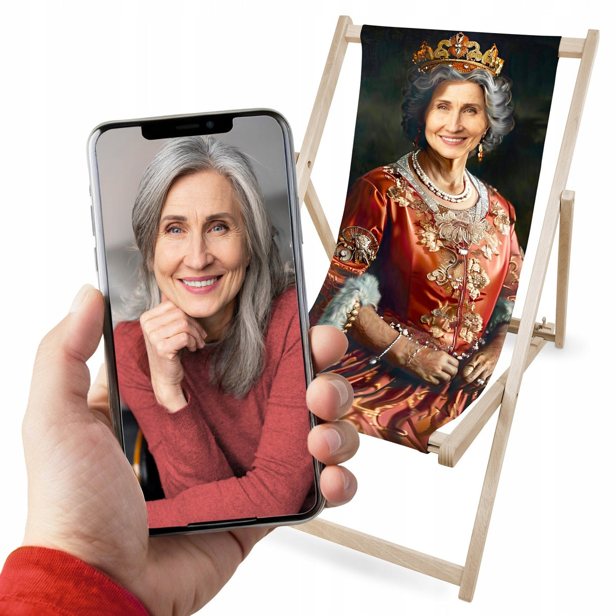 Leżak drewniany personalizowany ze zdjęciem Karykatura Prezent na Dzień Babci