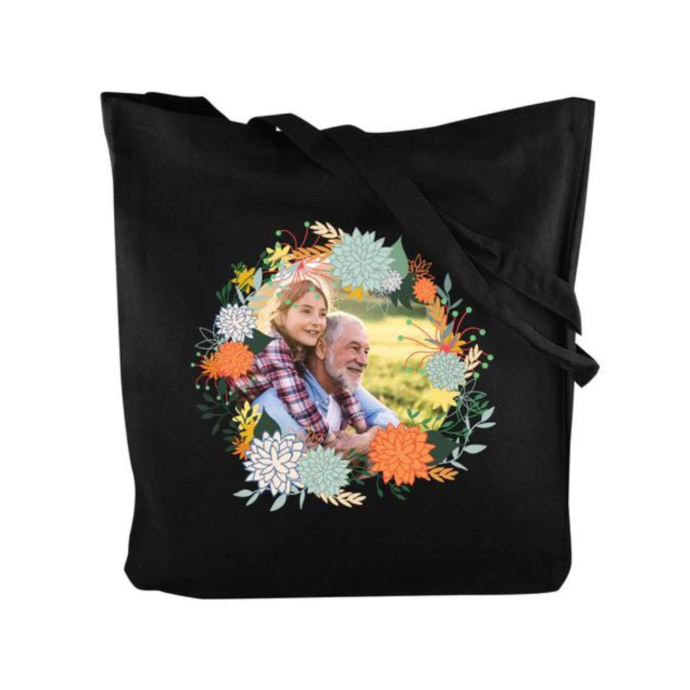 Torba Bawełniana personalizowana ze zdjęciem Prezent na dzień babci Czarna