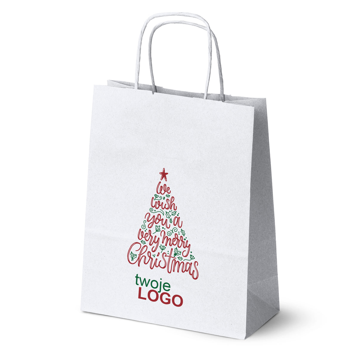 Pungă de hârtie de Crăciun Verde 50pcs. 180x80x225mm +LOGO (23 modele)