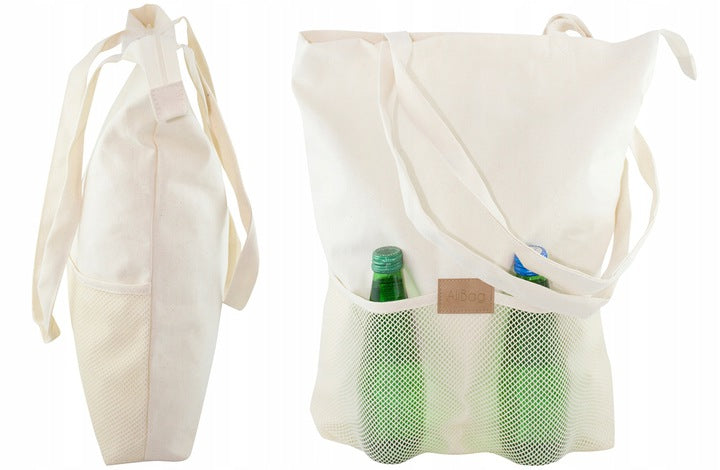Torba shopper materiałowa siatka metka ALLBAG 36x8,5x42 ECRU