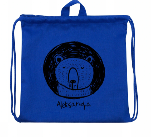 Plecak worek bawełniany z nadrukiem dla dziecka Miś + Imię Granatowy