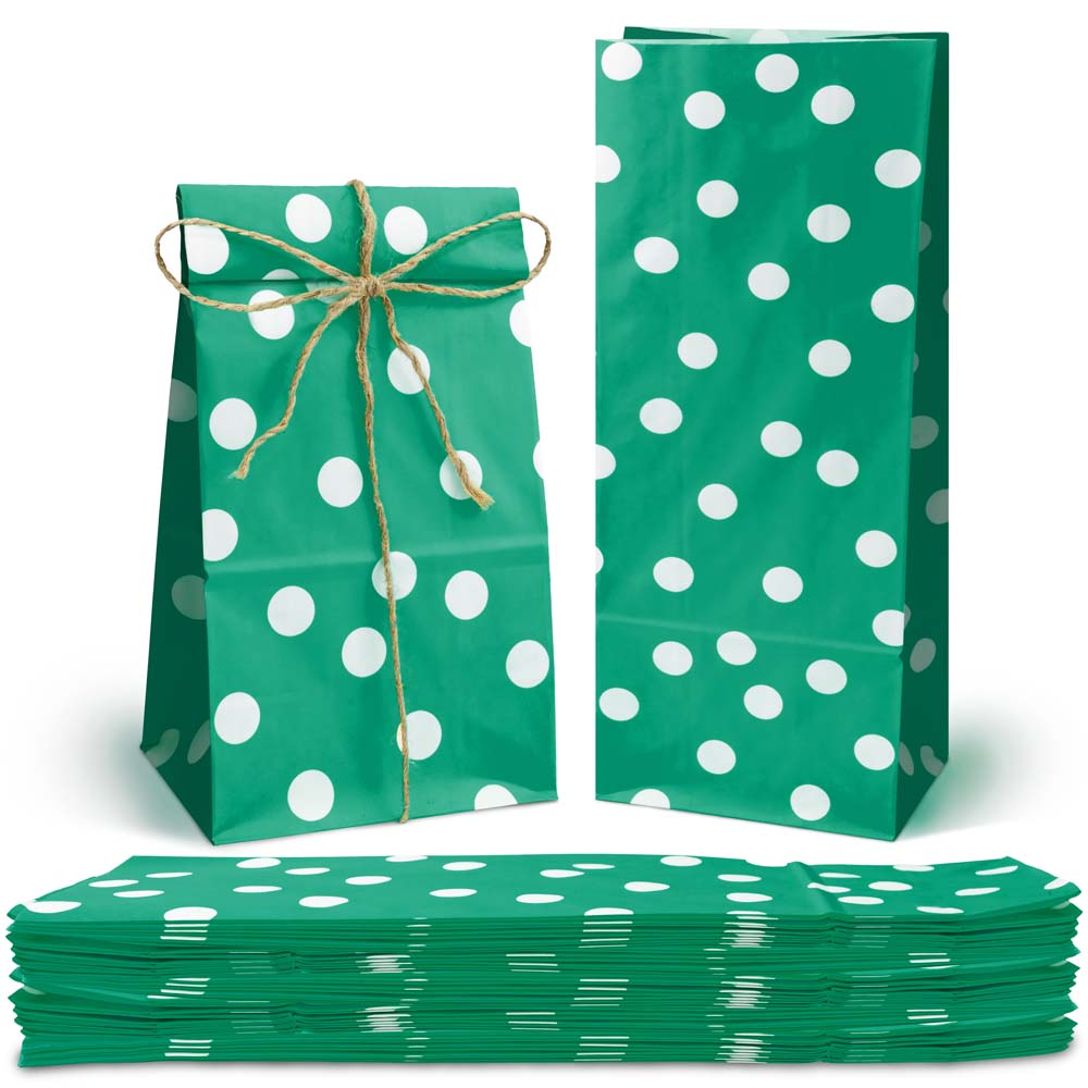 Torba papierowa klockowa 100x70x280mm w groszki Zielona 10 szt.