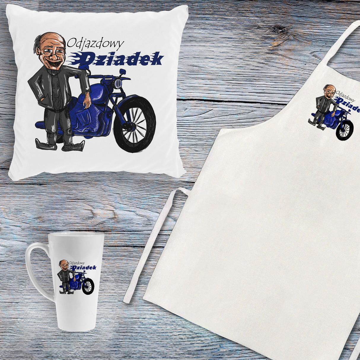 Zestaw Fartuch,Kubek,Poduszka Odjazdowy Dziadek Prezent na Dzień Dziadka