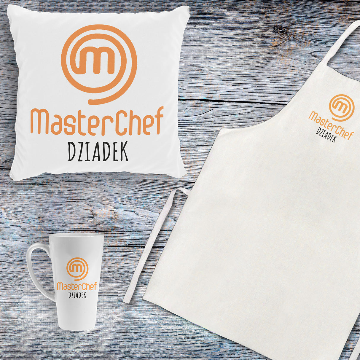 Zestaw Fartuch,Kubek,Poduszka Dziadek Masterchef Prezent na Dzień Dziadka