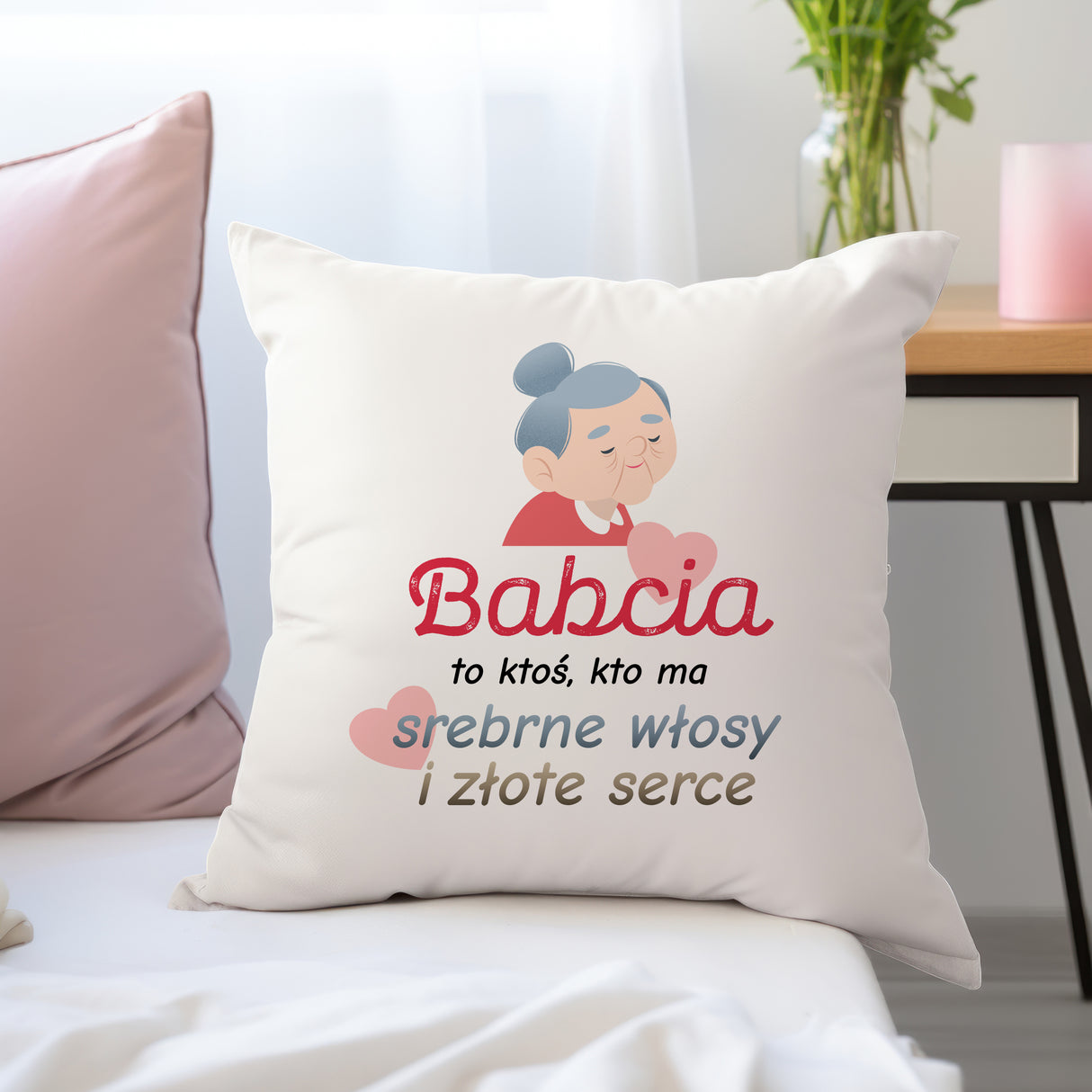 Poduszka na Dzień Babci - Srebrne włosy i złote serce Prezent na Dzień Babci