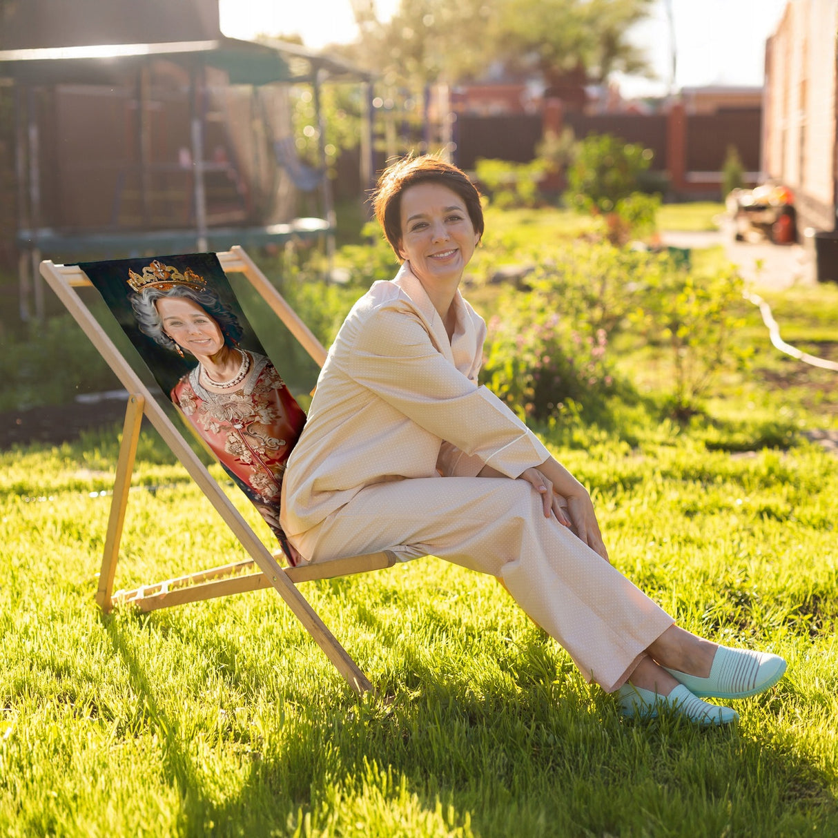 Leżak drewniany personalizowany ze zdjęciem Karykatura Prezent na Dzień Babci