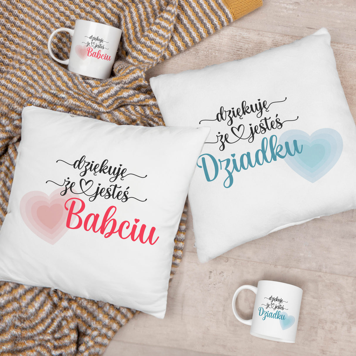 Zestaw Poduszka Kubek Dziękuje Ci że jesteś Babciu Dziadku Prezent na Dzień Babci i Dziadka