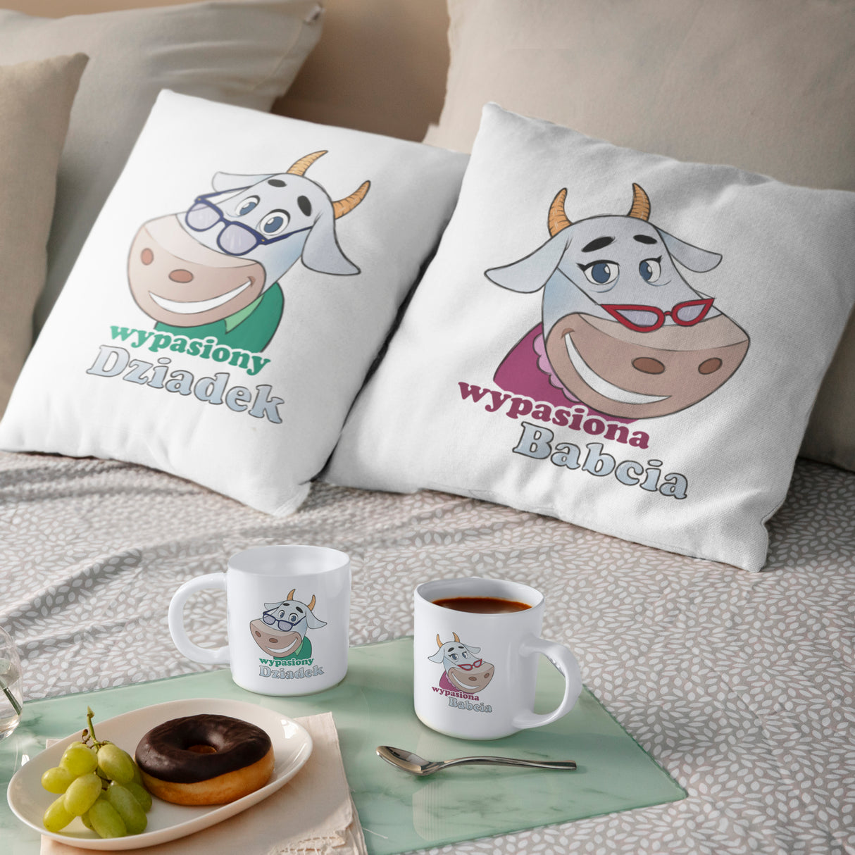 Zestaw Poduszka Kubek Wypasiony Dziadek i Wypasiona Babcia Prezent na Dzień Babci i Dziadka