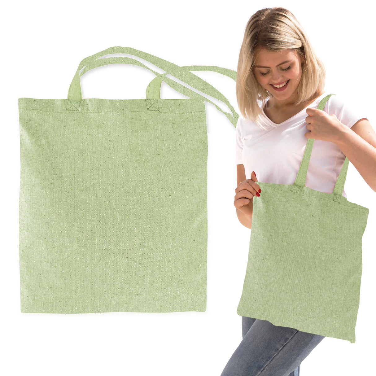 Torba bawełniana 380x420mm Zielona Uchwyt: 70cm