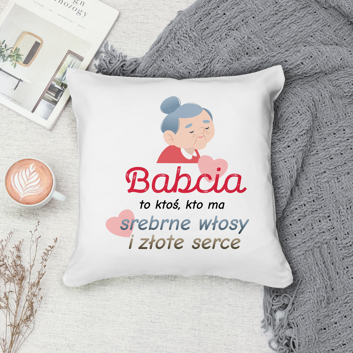 Poduszka na Dzień Babci - Srebrne włosy i złote serce Prezent na Dzień Babci