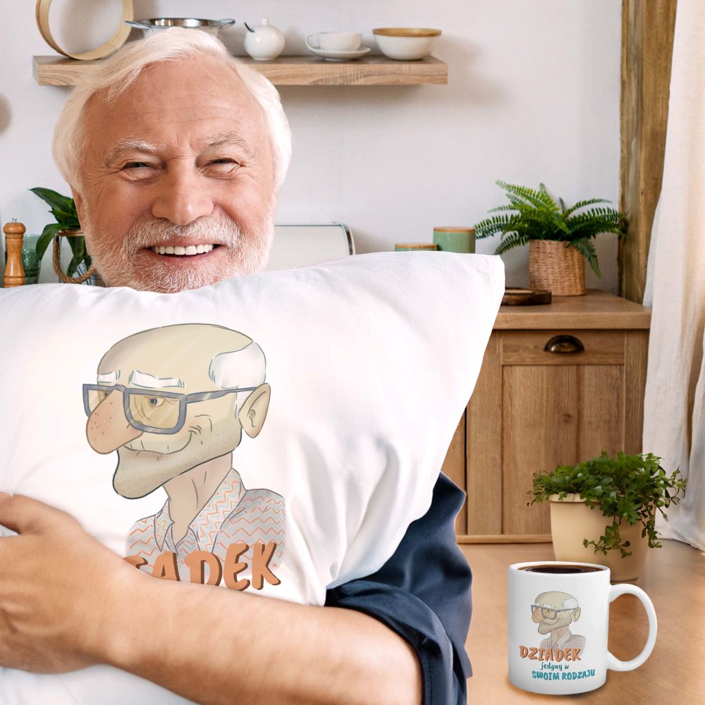 Zestaw Poduszka Kubek Dziadek jedyny w swoim rodzaju Prezent na Dzień Dziadka