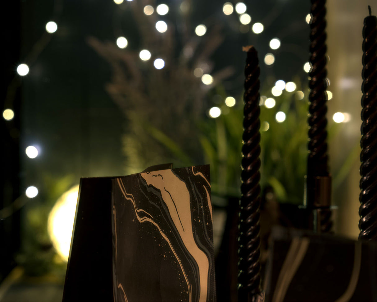 Torba papierowa klockowa 160x80x270mm Czarno Złoty Marmur