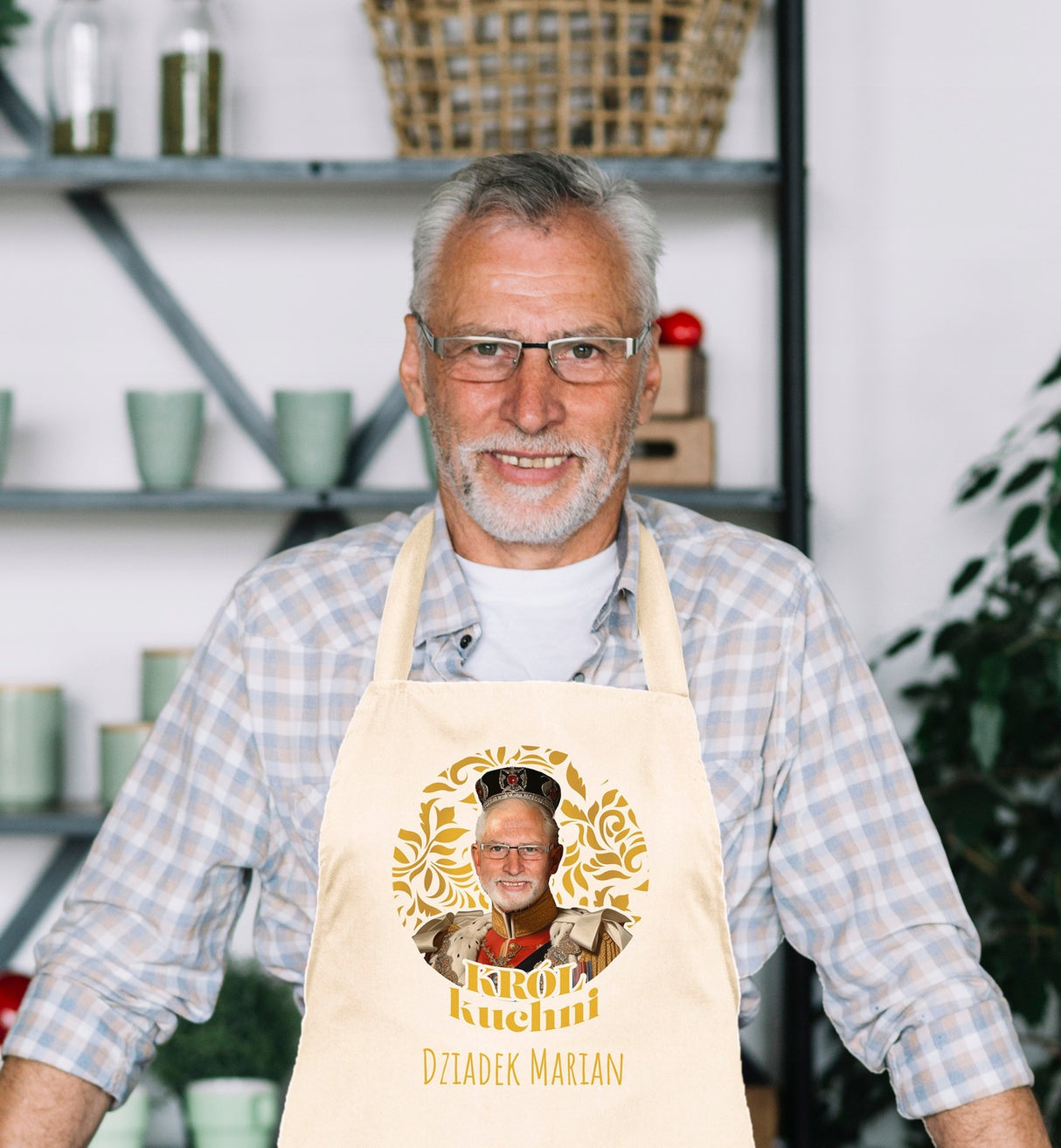 Fartuch Kuchenny personalizowany Karykatura Prezent na Dzień Dziadka Bawełniany