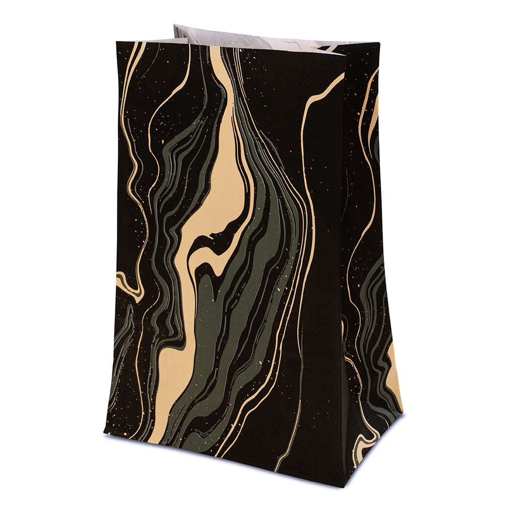 Torba papierowa klockowa 160x80x270mm Czarno Złoty Marmur