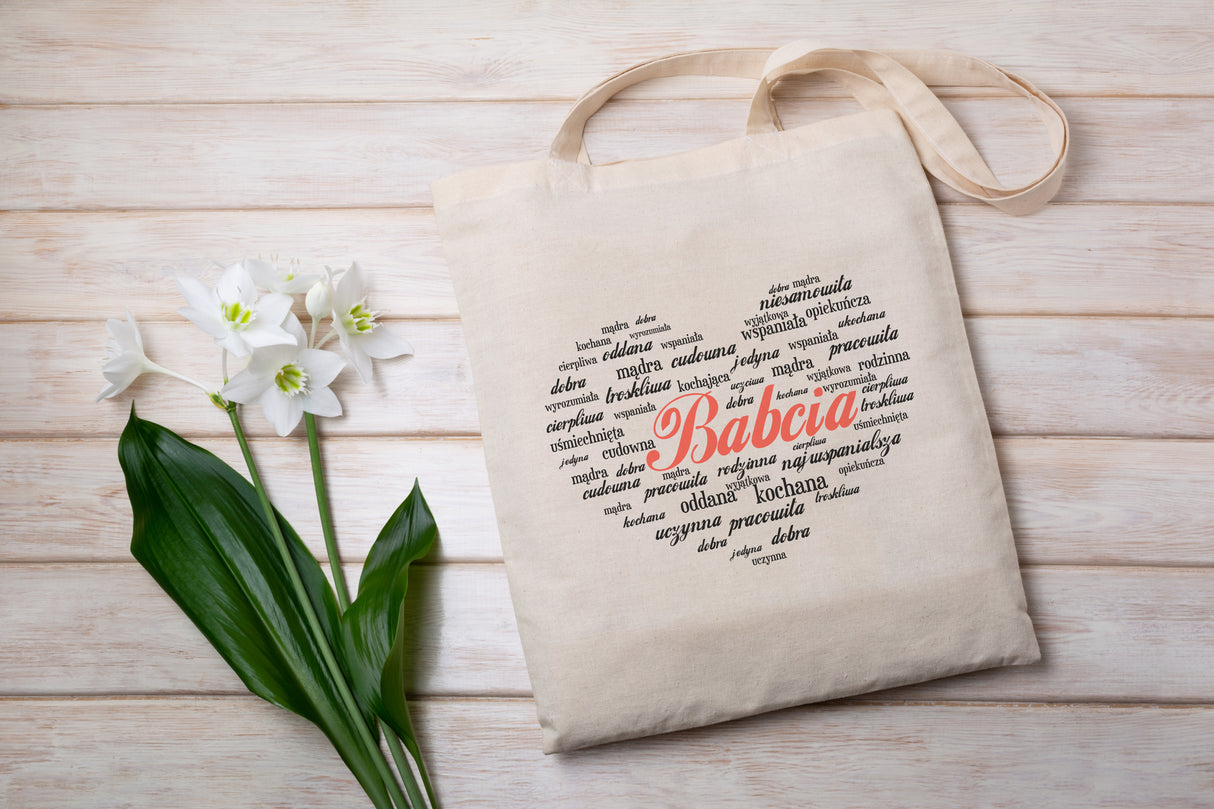 Torba Bawełniana Babcia Serce Prezent na dzień babci Ecru