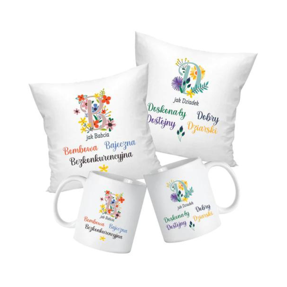 Zestaw Poduszka Kubek jak Babcia jak Dziadek Prezent na Dzień Babci i Dziadka