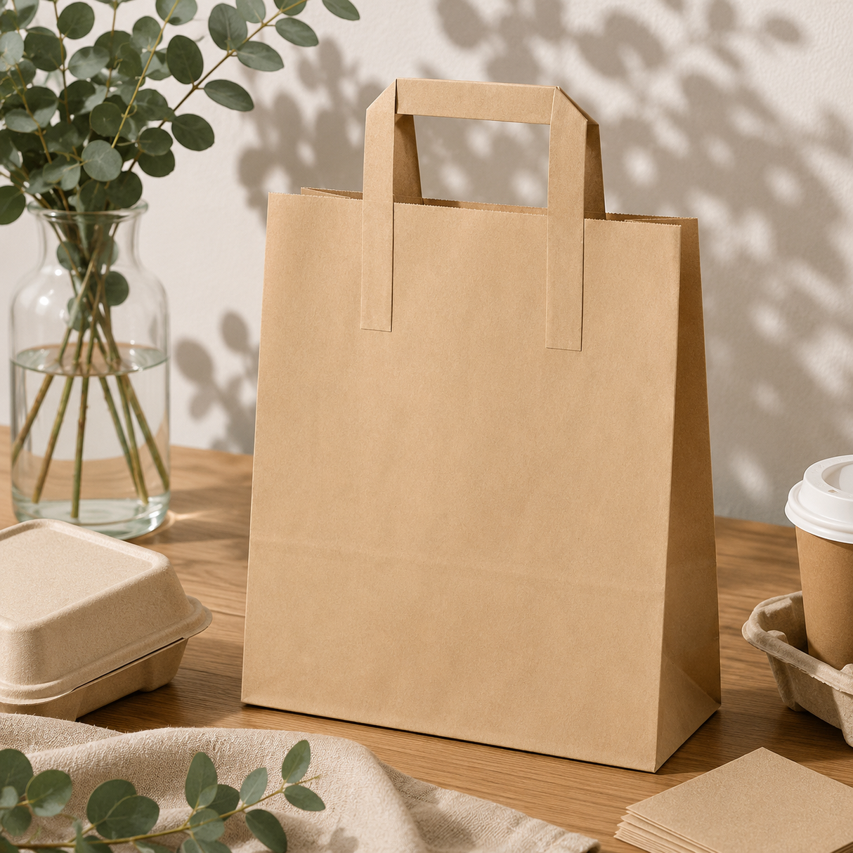 Torba papierowa z Uchwytem Płaskim 180x90x220 mm Brązowa
