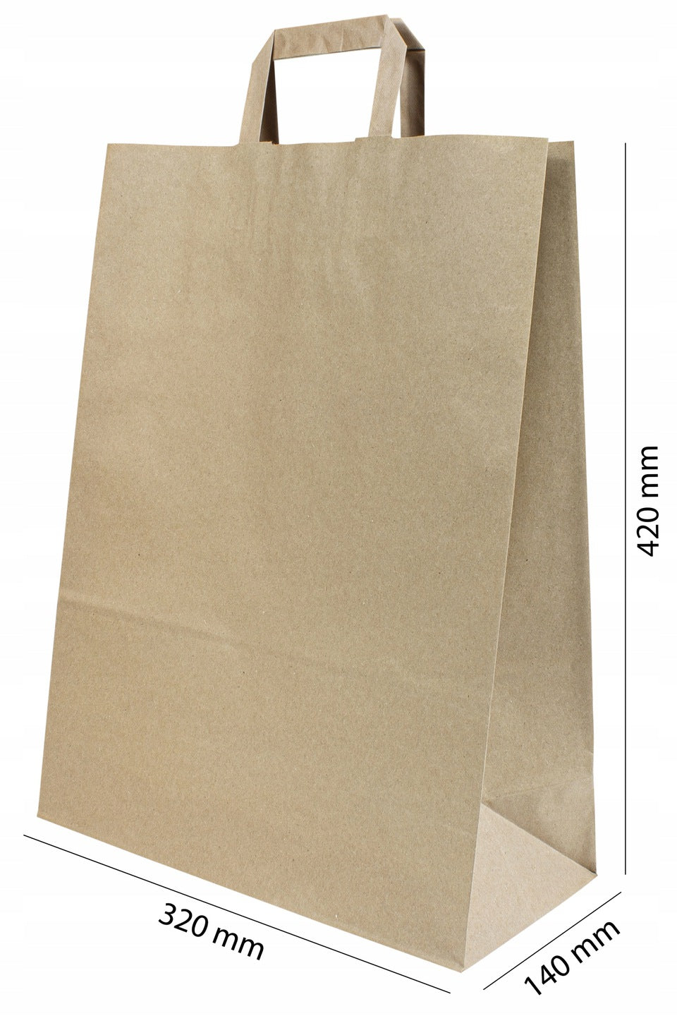 Torba papierowa 320x140x420mm z uchwytem płaskim Brązowa