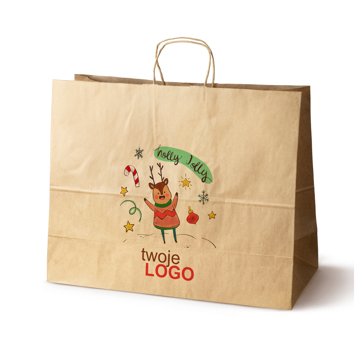 Pungă de hârtie de Crăciun Verde 50pcs. 180x80x225mm +LOGO (23 modele)
