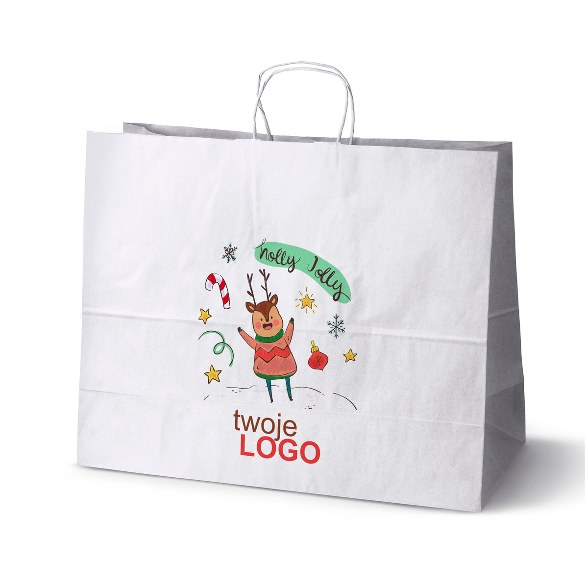 Pungă de hârtie de Crăciun Verde 50pcs. 180x80x225mm +LOGO (23 modele)