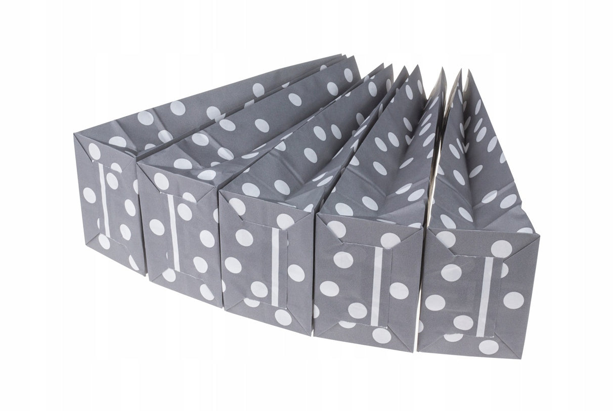 Torebki papierowe SZARE groszki 10x26x6,5 + naklejki THANK YOU