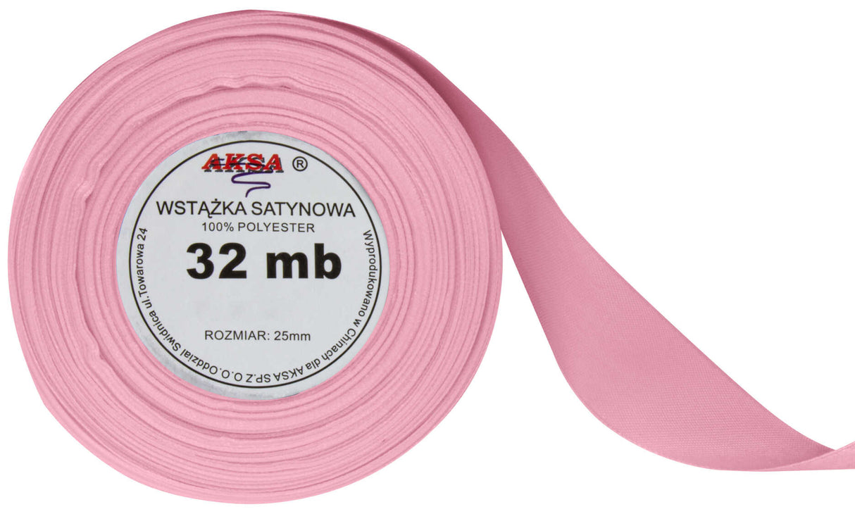 Tasiemka satynowa PUDROWY JASNY RÓŻ 25mm