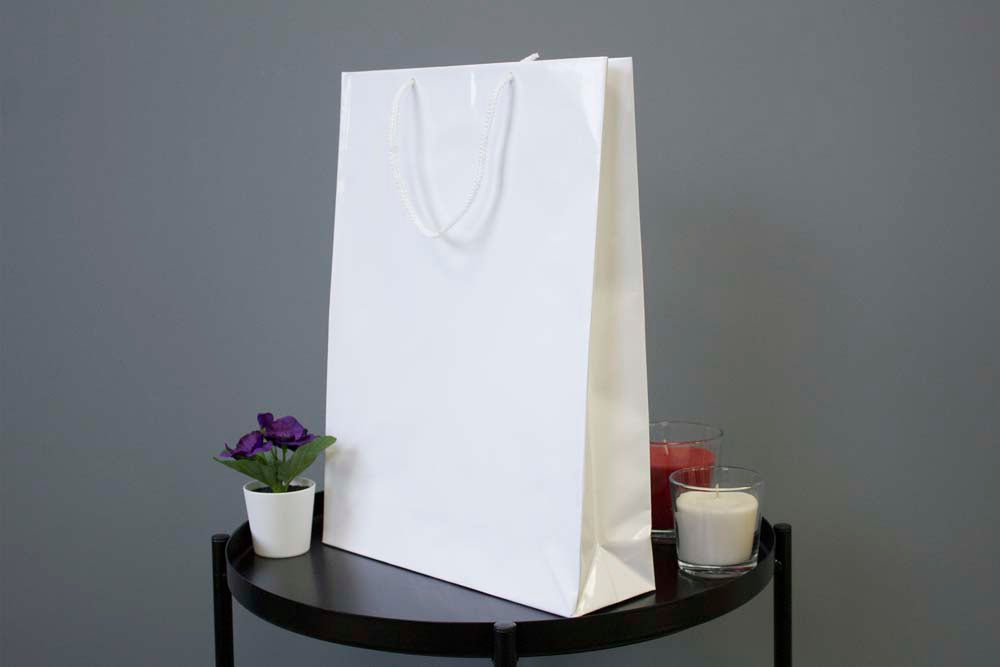 Torba laminowana z uchwytem sznurkowym 300x100x400mm Biała