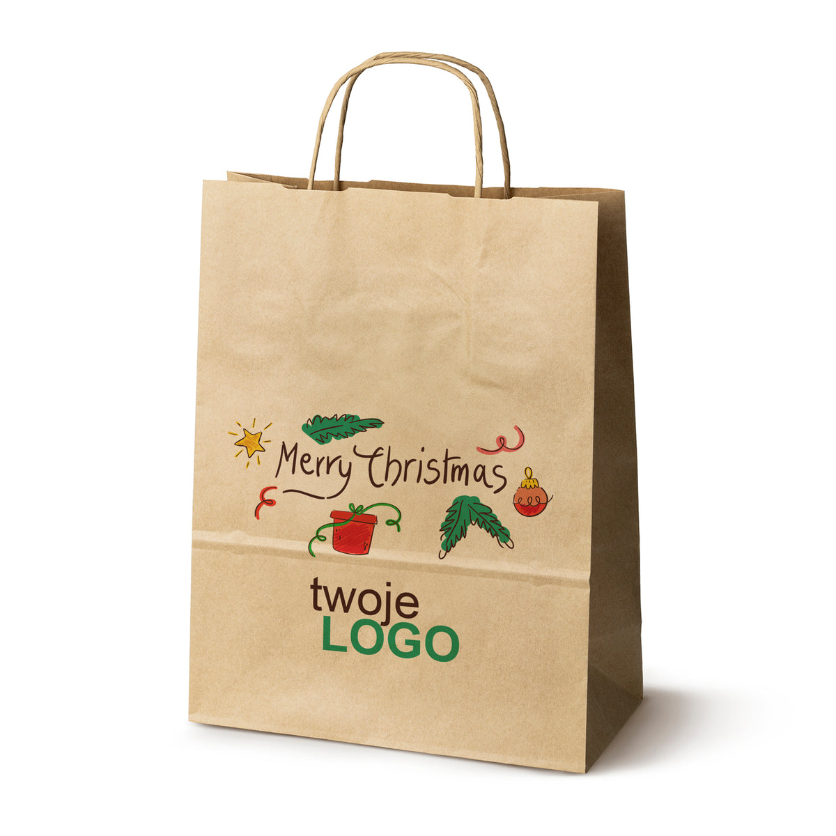 Pungă de hârtie de Crăciun Verde 50pcs. 180x80x225mm +LOGO (23 modele)