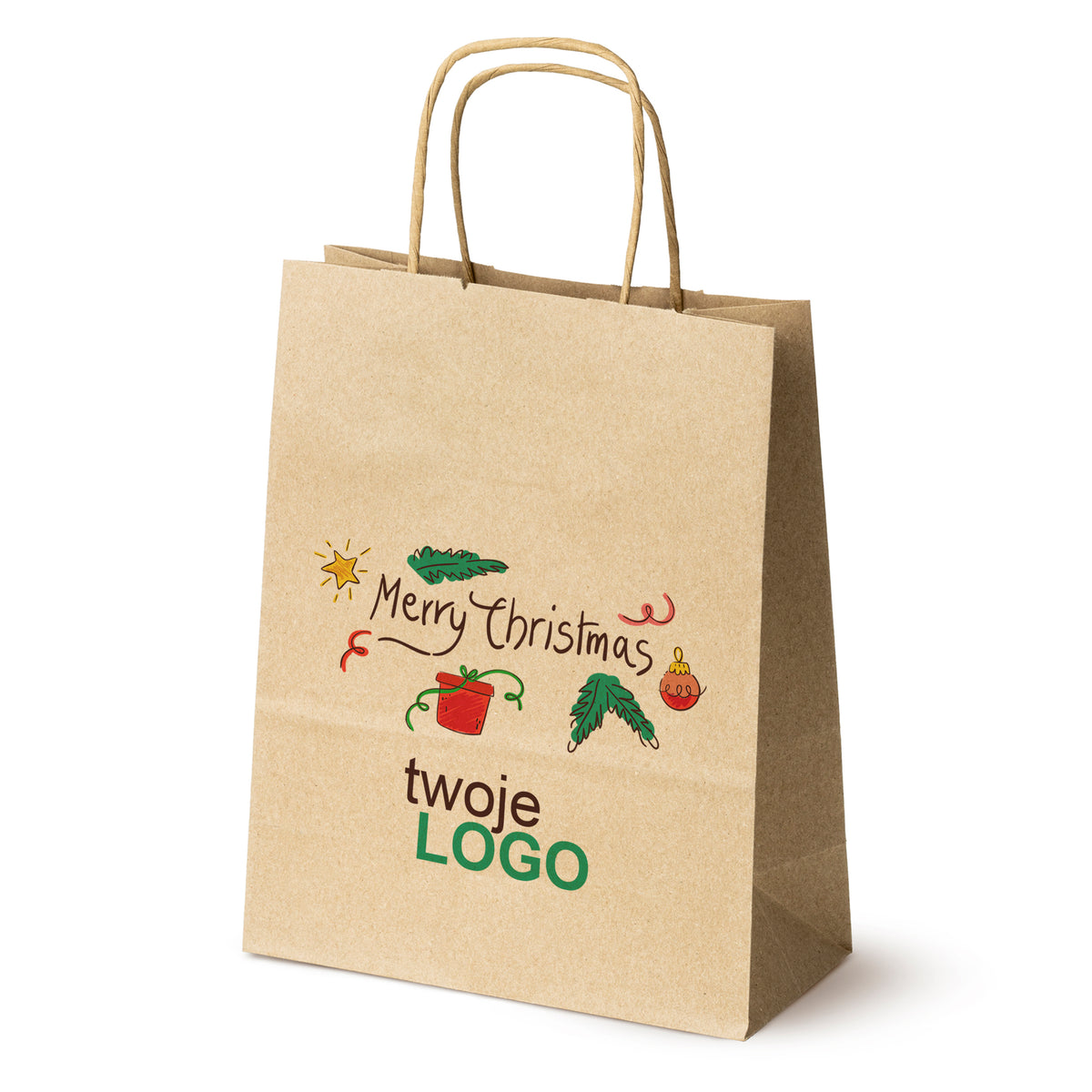 Pungă de hârtie de Crăciun Verde 50pcs. 180x80x225mm +LOGO (23 modele)