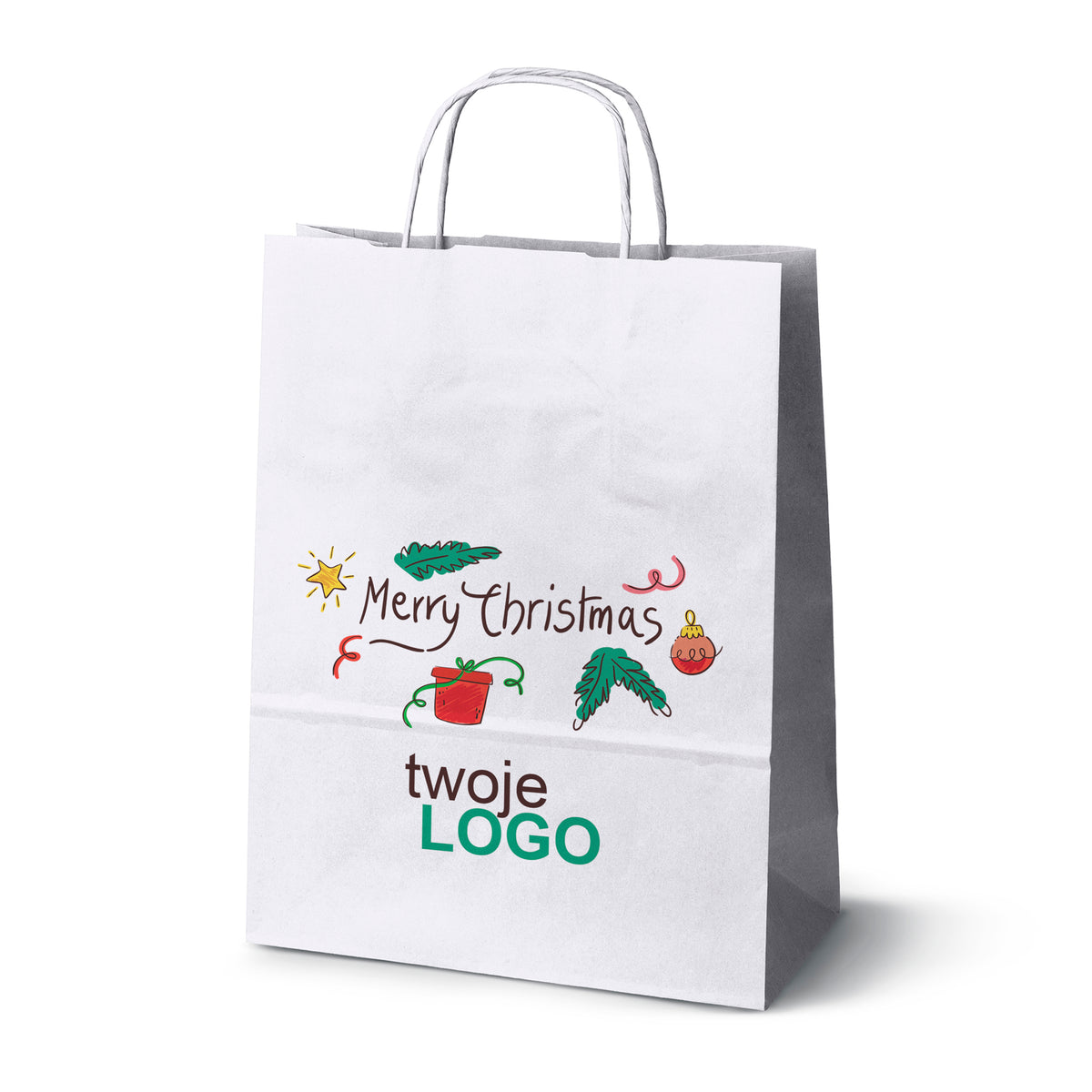 Pungă de hârtie de Crăciun Verde 50pcs. 180x80x225mm +LOGO (23 modele)